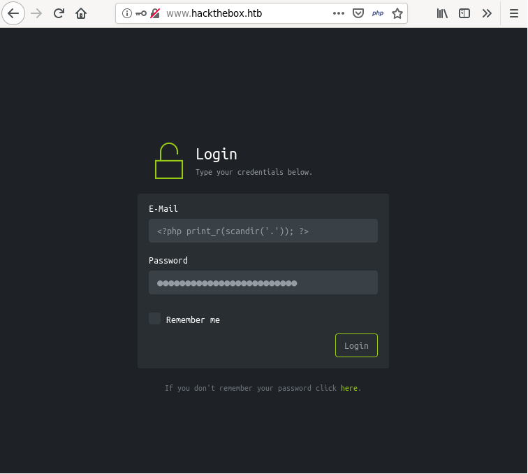 Hackback - HTB Login scandir() Initial Directory